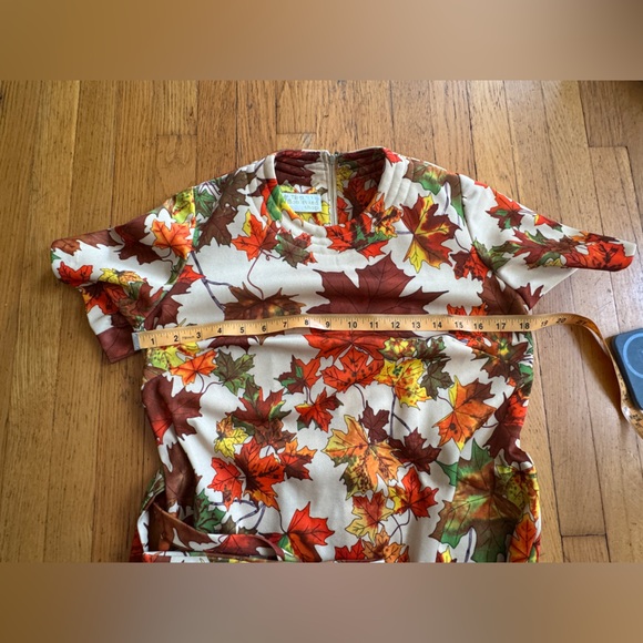 70s Vintage Fall Leaf Novelty Print Dress Sz M - Picture 8 of 12